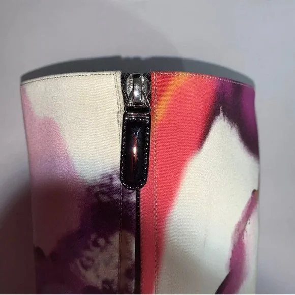 CHANEL size 38.5 abstract floral watercolor RIDING BOOTS spring 2015 collection - Picture 9 of 12